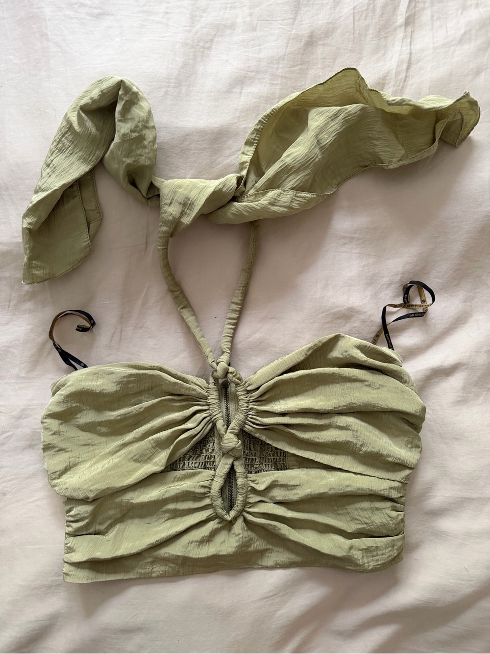 Vix Paula Hermanny- Light Olive Green Halter Crop Top - size M